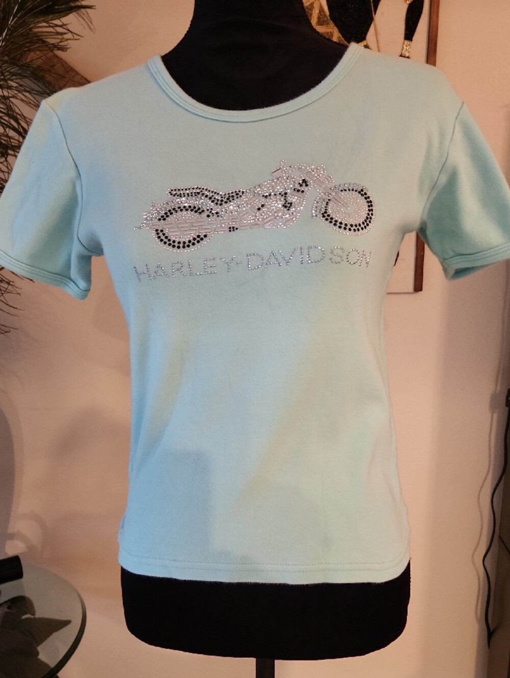 Harley-Davidson Light Blue-green Rhinestone Motorcycle Tee